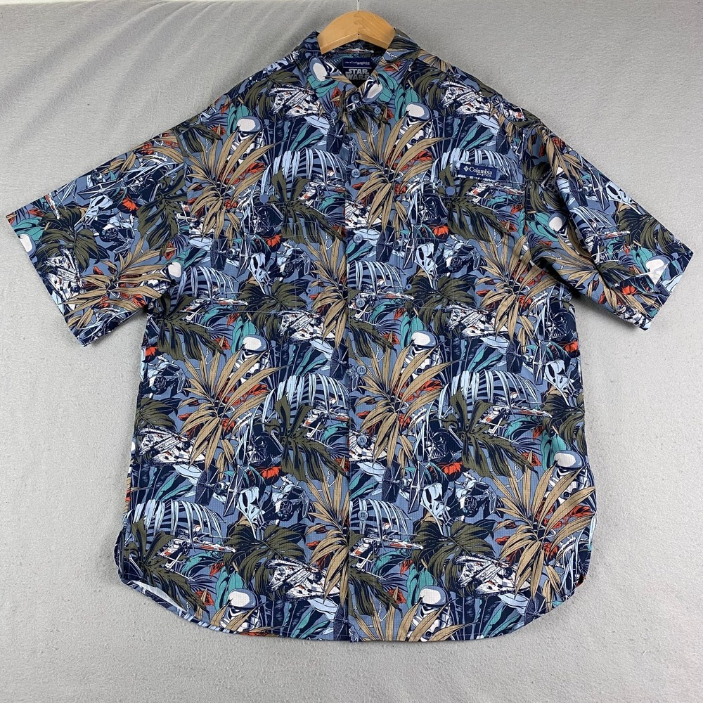 Columbia Mens Shirt Medium PFG Star Wars Short Sleeve all over print vented